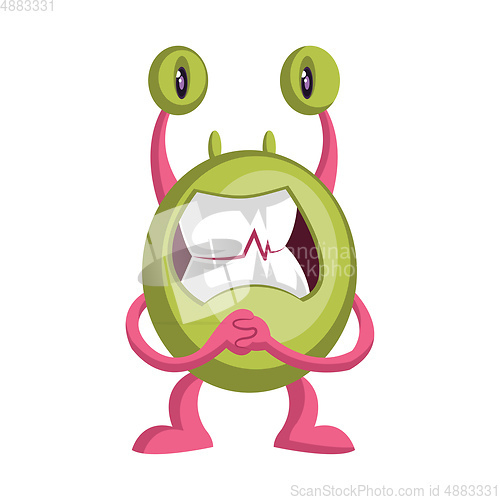 Image of Scared cartoon monster white background vector illustration.