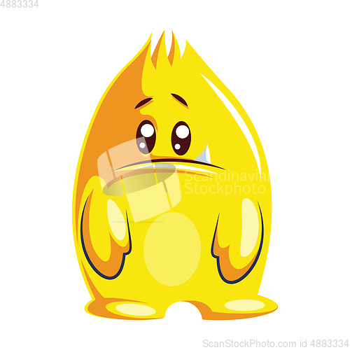 Image of Sad yellow cartoon monster on white background vector illustrati