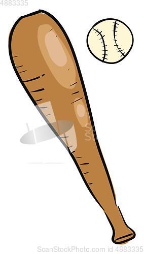 Image of A brown baseball and a bat vector or color illustration