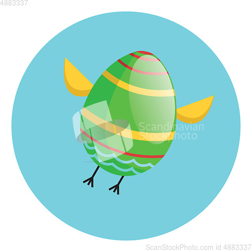 Image of Green Easter egg with chicken wings and legs flying illustration