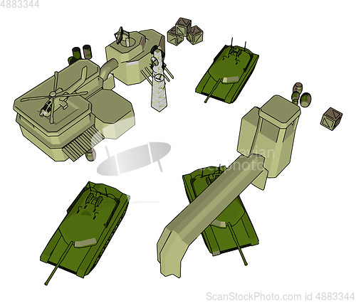 Image of 3D vector illustration on white background  of a military base