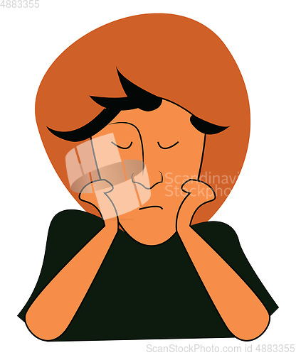 Image of A boy with a big hat, vector color illustration.