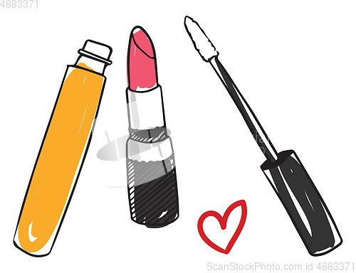 Image of Painting of cosmetics and a heart symbol vector or color illustr