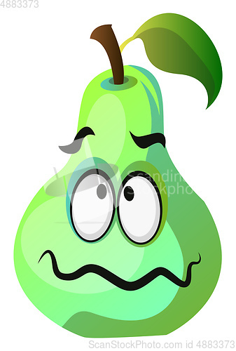 Image of Green pear cartoon face sick illustration vector on white backgr