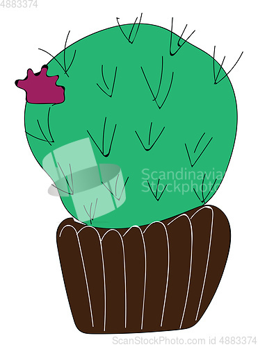 Image of Simple cactus with purple flower vector illustration on white ba