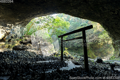 Image of Shinto shrine gateway in the cave