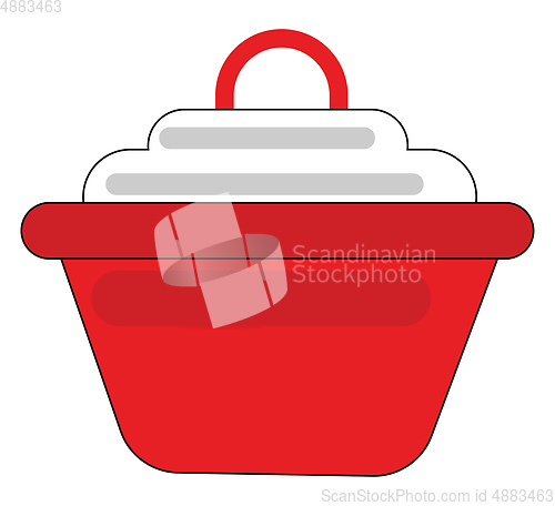 Image of Clipart of a red-colored non-stick saucepan provided with a whit