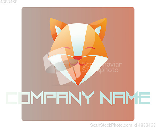 Image of Happy fox head inside a light red square logo vector illustratio