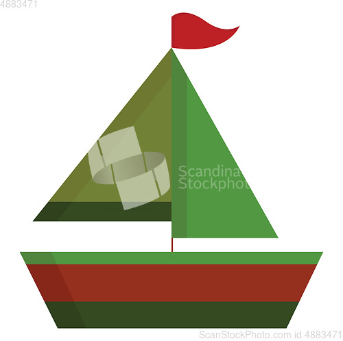 Image of A small green and red sailboat vector or color illustration