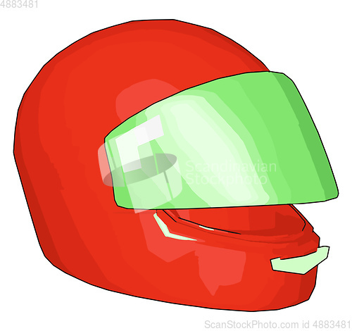 Image of Red and green motorcycle helmet vector illustration on white bac