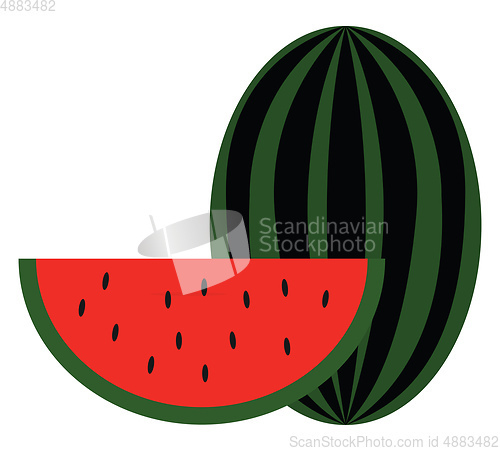 Image of Clipart of a big watermelon and a slice of watermelon vector or 