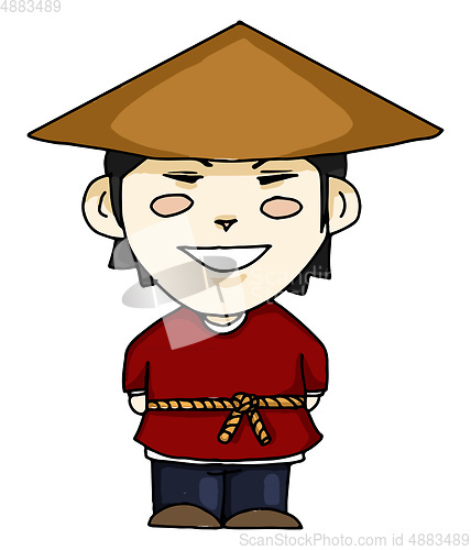 Image of A peasant or farmer wearing hat vector or color illustration