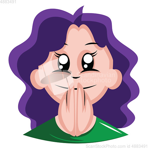 Image of Excited woman with purple colored hair illustration vector on wh