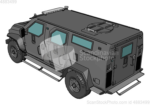 Image of 3D vector illustration on white background of a grey armed milit