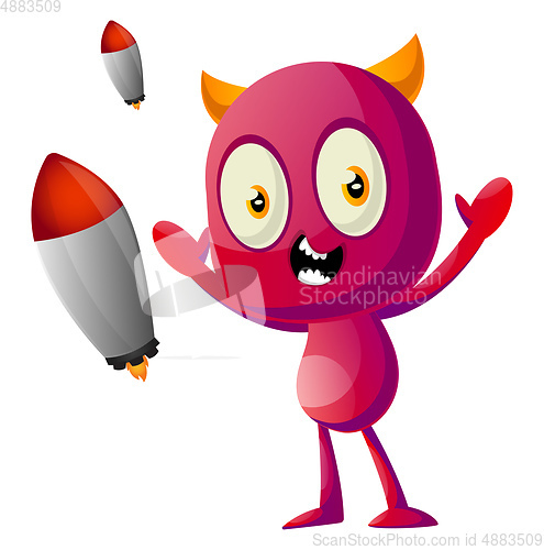 Image of Devil with rockets, illustration, vector on white background.