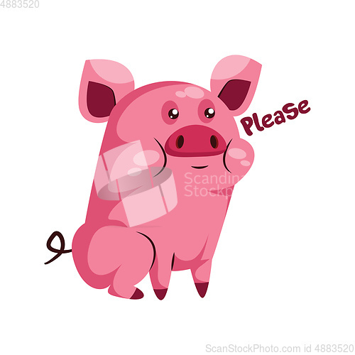 Image of Cute pink piggy saying Please vector illustration on a white bac