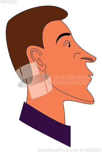 Image of Side view of a young adult man wearing a purple formal shirt vec