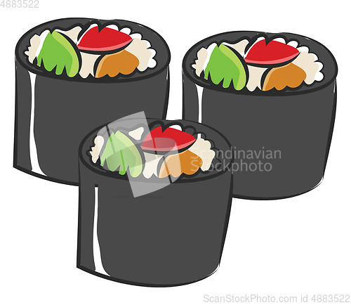 Image of An angry cartoon sushi vector or color illustration