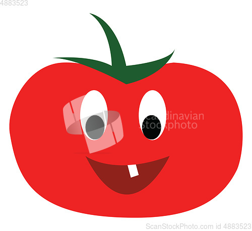 Image of Red tomato with crooked tooth vector or color illustration