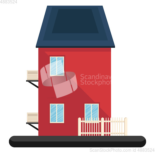 Image of Cartoon red building with bule roof vector illustartion on white