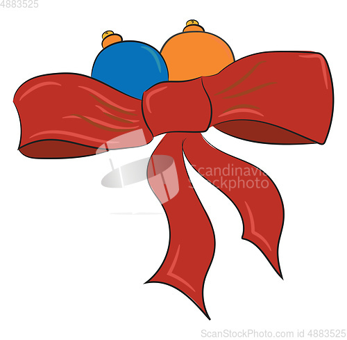 Image of Christmas decoration with red ribbon tie vector or color illustr