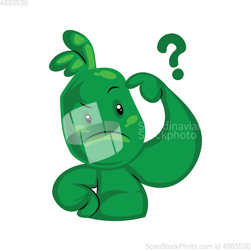 Image of Confused green monster with question mark vector sticker illustr