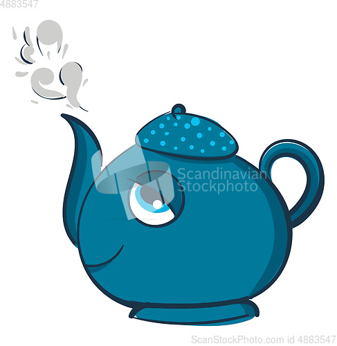 Image of Blue smiling teapot vector illustration on white background