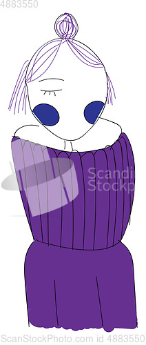 Image of Line art of a short-haired girl in a purple-colored sweater vect