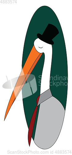 Image of Cartoon of a stork with a black highhat and red tie vector illus