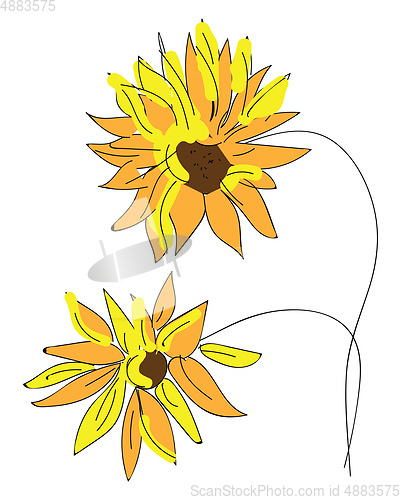 Image of Abstract yellow sunflowers vector illustration on white backgrou