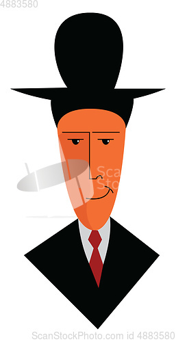 Image of A man wearing a black formal suite a hat and a red tie vector co