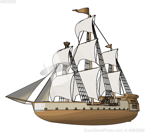 Image of Simple vector illustration of an old sailing ship white backgoru