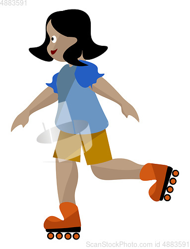 Image of Clipart of a small girl on roller skates vector or color illustr