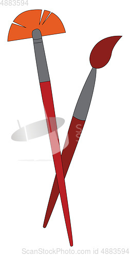 Image of Pair of red painting brushes vector illustration on white backgr