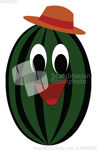 Image of Cartoon of a smiling water melon with a orange hat vector illust