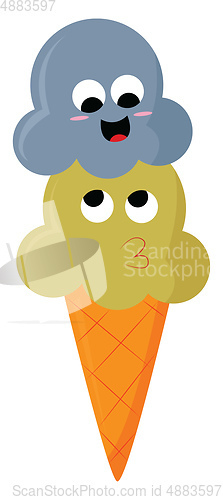 Image of A happy blue and yellow ice cream, vector color illustration.