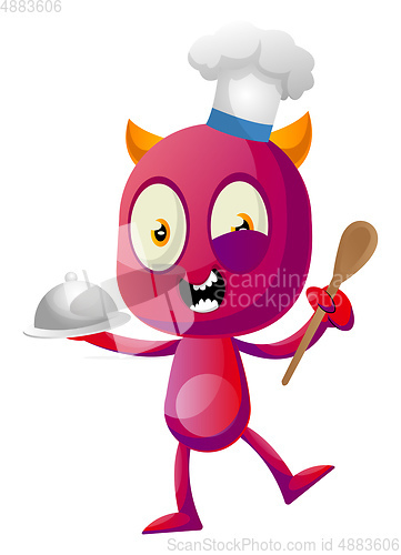 Image of Devil cooking food, illustration, vector on white background.