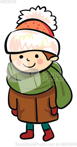 Image of A little boy in winter clothes vector or color illustration