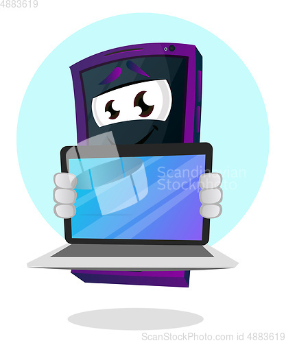 Image of Mobile emoji showing his laptop illustration vector on white bac