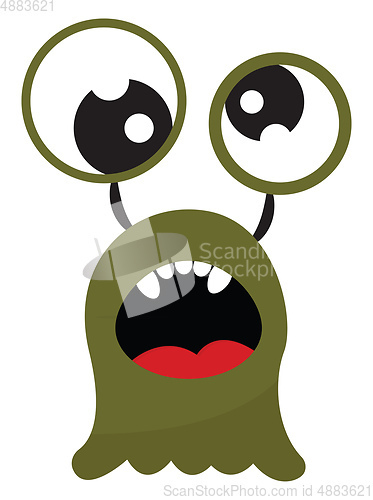 Image of Cartoon funny green monster with an open mouth exposing five ova