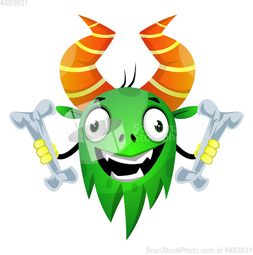 Image of Monster holding bones, illustration, vector on white background.