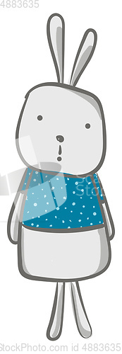 Image of A cartoon grey hare in its winter clothes by wearing a blue colo