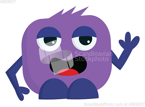 Image of Blue and purple monster waving vector illustration on white back