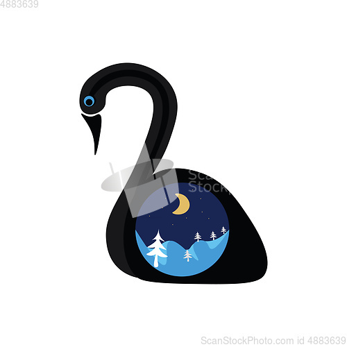 Image of Winter landscape of a swan vector or color illustration