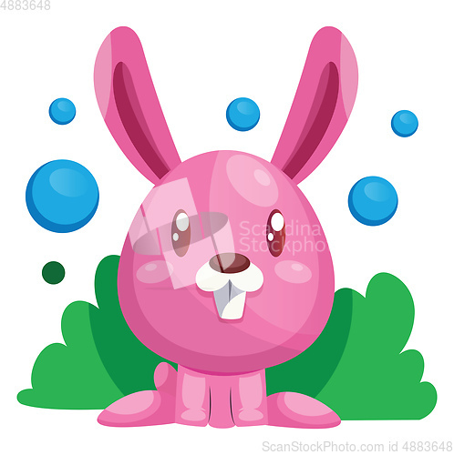 Image of Pink easter rabbit sitting in green grass illustration web vecto
