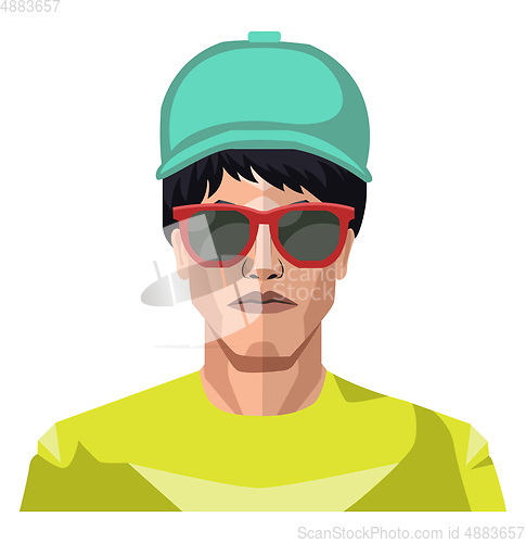 Image of Boy wearing a blue hat and sunglasses illustration vector on whi