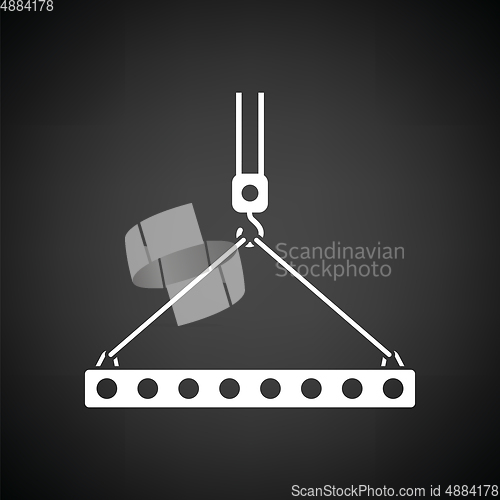 Image of Icon of slab hanged on crane hook by rope slings 