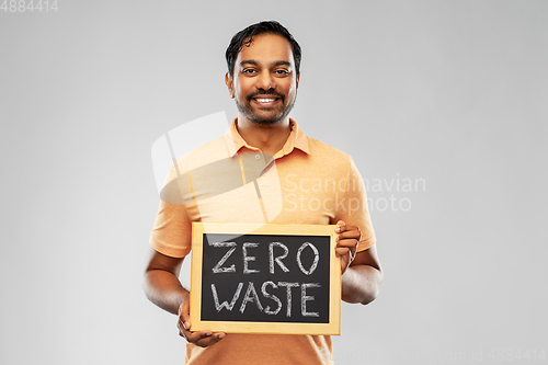 Image of indian man holding chalkboard with zero waste