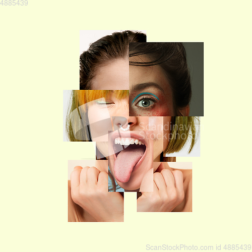 Image of Surreal portrait of woman made of different pieces of photos. Art collage.