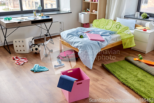 Image of messy home or kid's room with scattered stuff